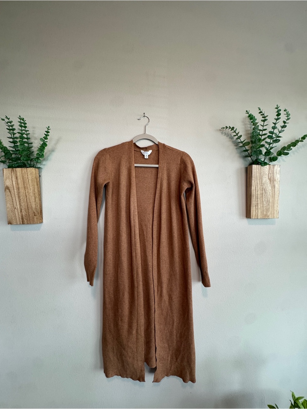 Time and Tru Long Brown Open-Front Knit Duster